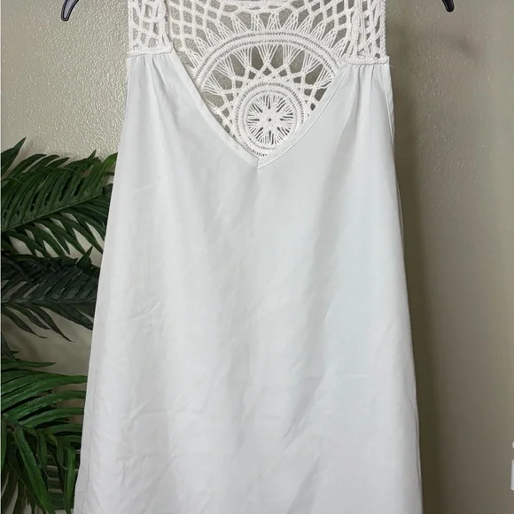 Boho White Crochet Lace Back Tank Top Flowy Sleeveless Blouse Festival Size M - Picture 2 of 7